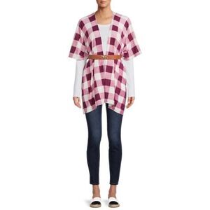 NEW Time and Tru PINK RED WHITE Checkered Multi Wear Wrap Shawl Scarf OS